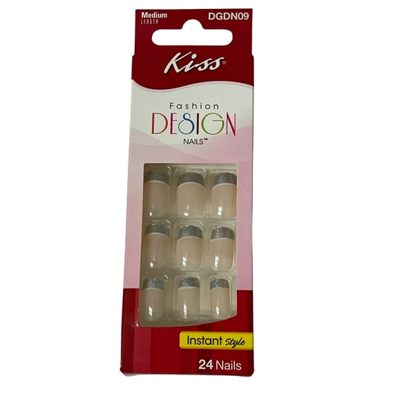 KISS Fashion Design Nails Silver French Design Medium Length STYLISH DGDN09