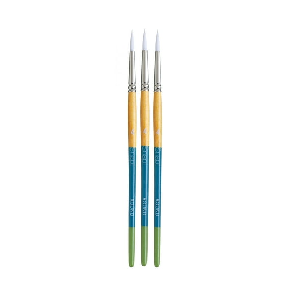 Princeton Snap! Round Brush, Synthetic Bristles, Short Handle Mixed Media Paintbrush, Multicolor, Size 4, Pack of 3