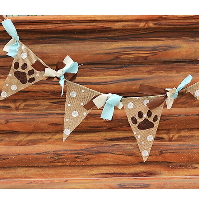 FENGGUIQU Bunting Banner De Lino Marrón Con Lunares Y Huellas Para Fiesta