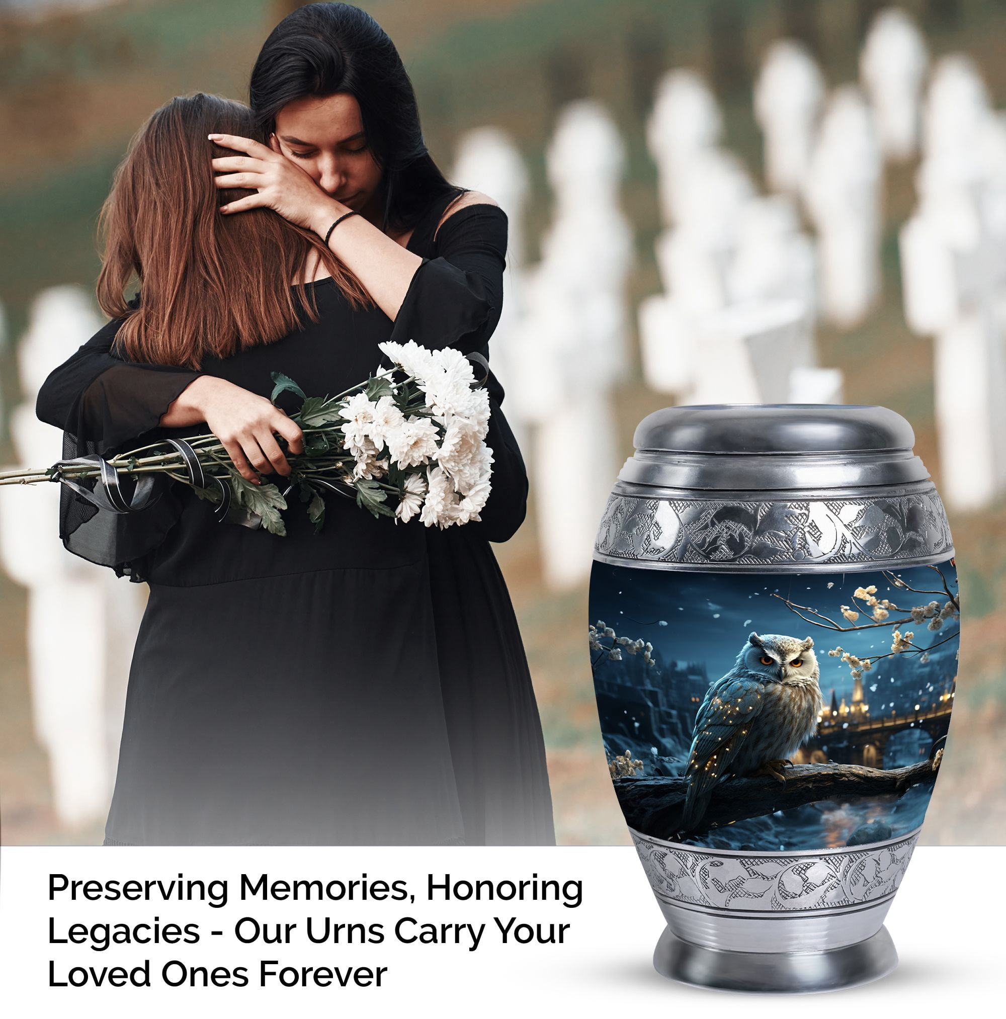 Golden Owl Urns For Ashes Adult Mom - Funeral Large Urn For Human Ashes Man And Women - Memorial Gifts For Decorative 10Inch To 200 Cubic Inches Capacity Include Velvet Bag