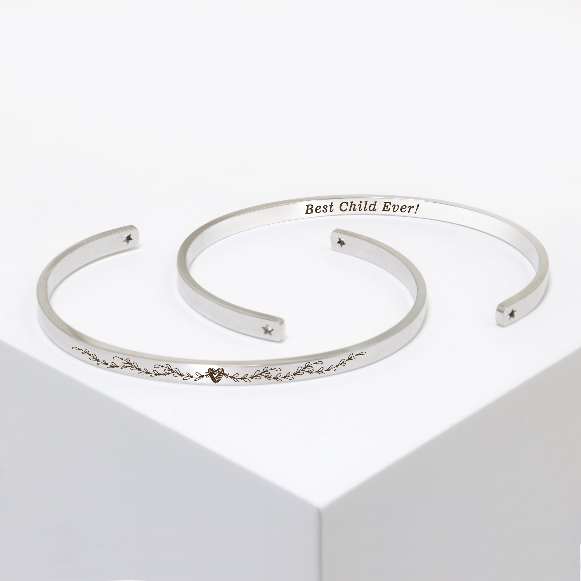 "Best Child Ever" Adjustable Silver Stainless Steel Cuff Bangle Mother's Day Gift Set
