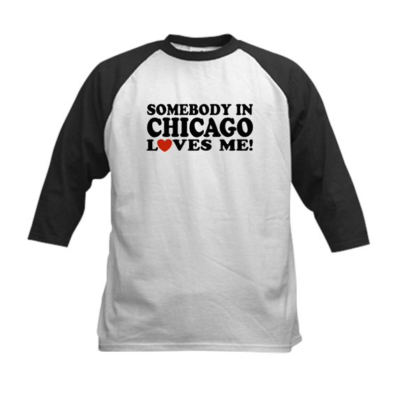 CafePress - Somebody In Chicago Loves Me Kids Baseball Jersey - Kids Cotton Baseball Jersey, 3/4 Sleeve Shirt