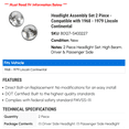 thumbnail image 2 of Headlight Assembly Set 2 Piece - Compatible with 1968 - 1979 Lincoln Continental 1969 1970 1971 1972 1973 1974 1975 1976 1977 1978, 2 of 2