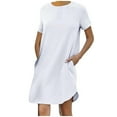 thumbnail image 2 of Fznquz Sleeveless Summer Dresses Solid Short Sleeve Athletic Shirt Casual Pockets Ladies Dress White, 2 of 7