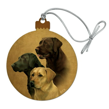 Labrador Retriever Trio Dogs Portrait Wood Christmas Tree Holiday Ornament