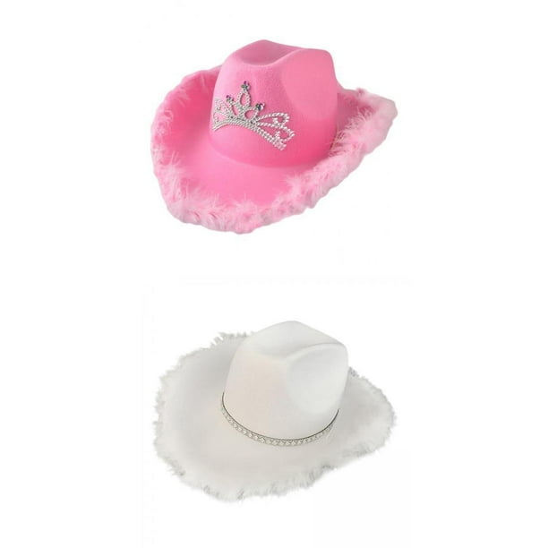2 uds sombrero de sombreros de vaquero para mujer vestido de lujo Blanco+Rosa jinwen sombrero de vaquera