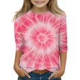 thumbnail image 3 of Abcomgle Girls Shirts 10-12 Summer 3/4 Sleeve Tshirt Tie Dye Tshirts Toddler Casual Crewneck Cotton Linen Toddler Tops Girls,6-7 Years, 3 of 4
