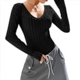 thumbnail image 2 of Body Básico de Cuello en V para Mujer, de Canalé y Larga, para Otoño. Negro S, 2 of 9