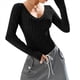 thumbnail image 2 of Body Básico de Cuello en V para Mujer, de Canalé y Larga, para Otoño. Negro XS, 2 of 9