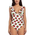 thumbnail image 2 of Yiaed Hand Drawn Strawberry Print Women's Ruffled One Piece Swimsuit V Neck Swimwear Slimming Monokini for Woman-X-Large, 2 of 8