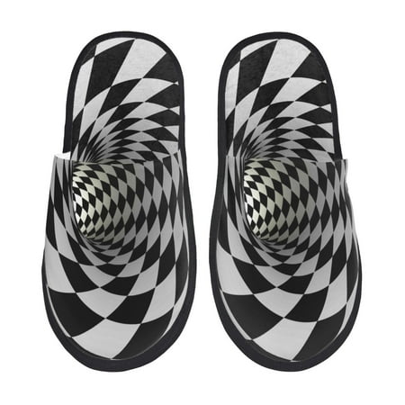 Balery 3D Vortex Illusion Slient Indoor Furry Fleece Comfort House Shoes Soft Non-Slip Home Shoes Cotton slippers House Slippers-- Large