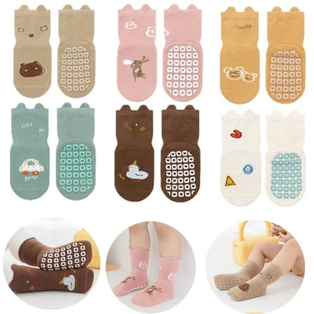 

6 Pairs Toddler Socks Anti-slip Rubber Baby Socks Shoes Boots Floor Slipper Kids Cartoon Girl Boy Socks