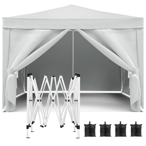 10'x10' Folding Canopy with 4 Removable Sidewalls,UPF 50 EZ Pop Up Canopy 4Pcs Weight Bag and Carry Bag