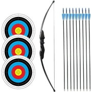 54" Long Bow for Right Handed 30 LBs Draw Weight Archery Bow Shooting LARP Hunting Game with 9 Arrows and 3 Target Faces