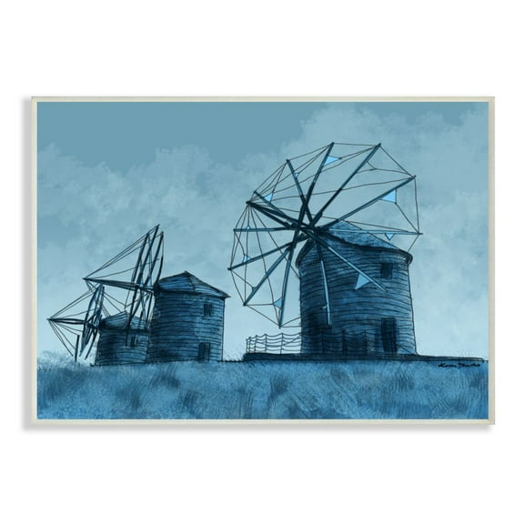 Stupell Industries Windmill Farm Blue Farm Landscape Painting Wall Plaque by Karen Dreyfus