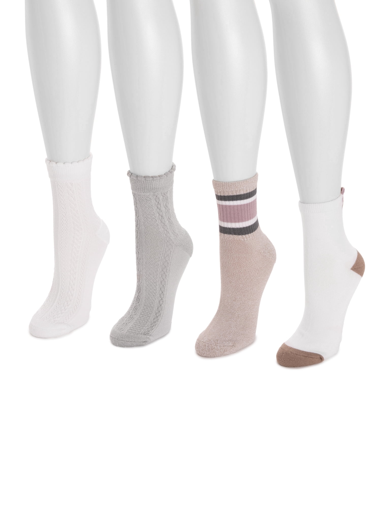 MUK LUKS Women's Dream Step Quarter Crew Socks, 4 Pair Pack