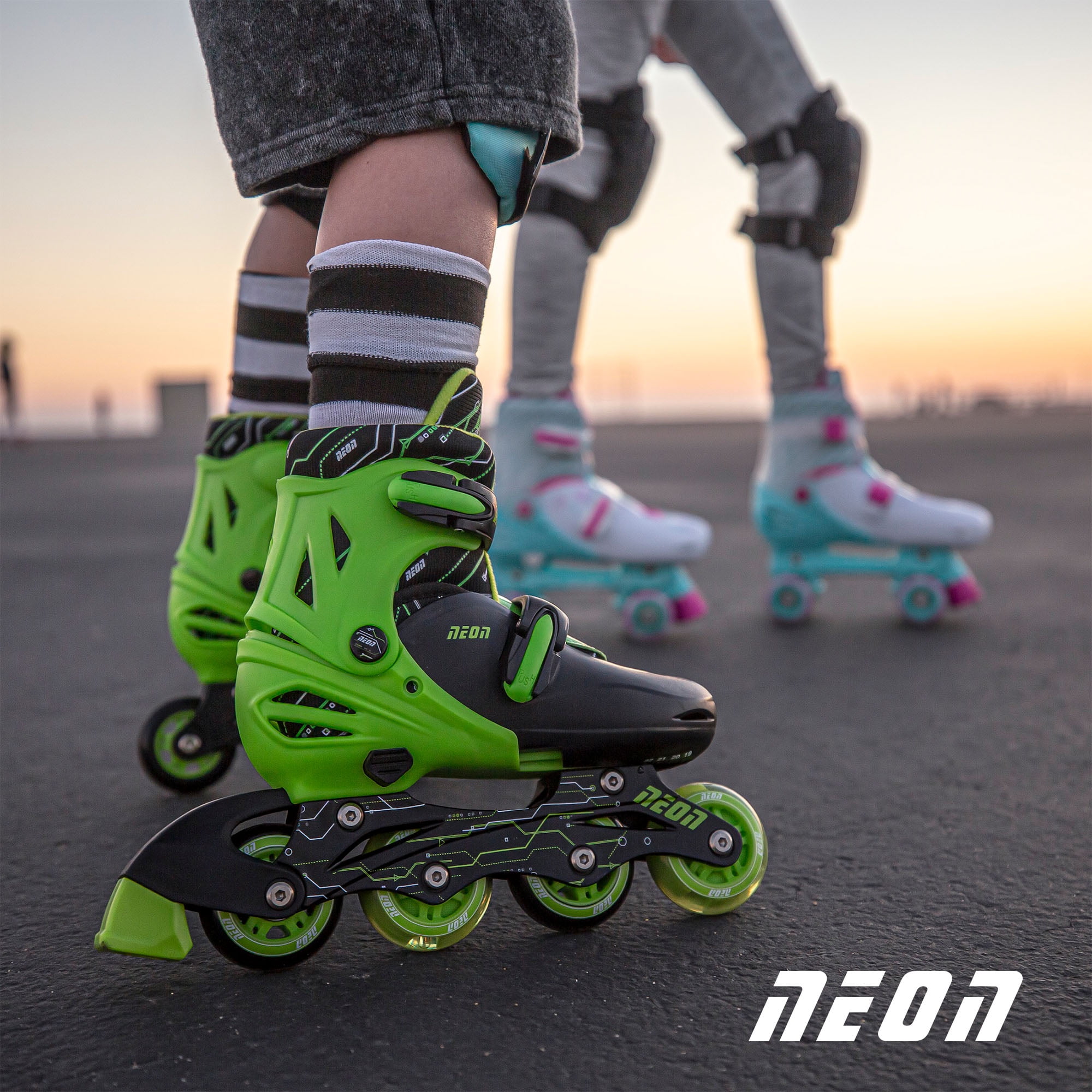 Yvolution Neon Kids Roller Skates Inline Size 3-6, One Pair, Skates for Boys and Girls, Green