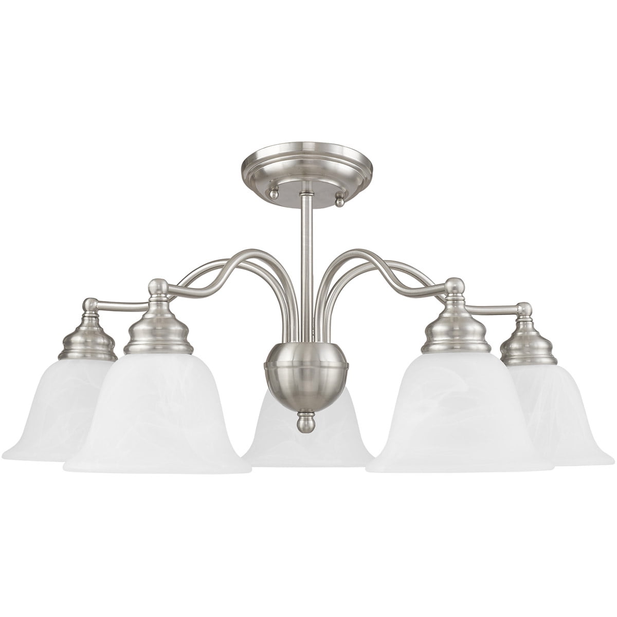 5 Light Brushed Nickel Chandelier/Ceiling Light fixture with White Alabaster Glass Shade