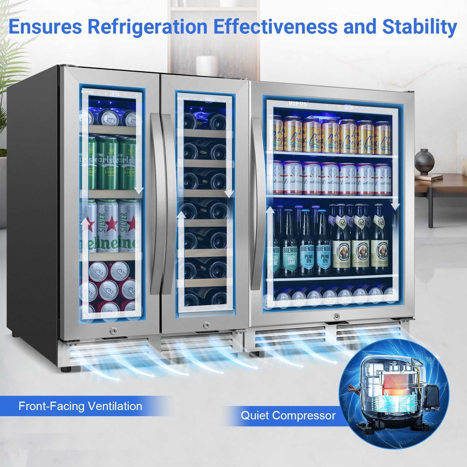 Nipus Wine Cooler and Beverage Refrigerator,Hold 20 Bottles and 200 Cans,Mini fridge with Glass Door for Home/Bar/Office(2 Pack)