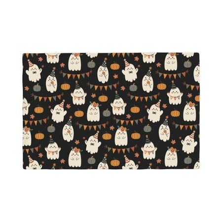 

Table Placemats Set of 6 - cute cartoon ghost halloween 12x18 In Faux Linen Double Heat Resistant Place Mats Cloth Indoor/Outdoor Placemats Washable Table Mats for Dining Kitchen Party
