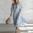 thumbnail image 5 of Yxbdin Off the Shoulder Maxi Dresses for Women Elegant Striped Print Sundresses with Pockets Trendy Puff Flowy Boho Dresses Outdoor Travel Summer Beach Dresses, 5 of 6