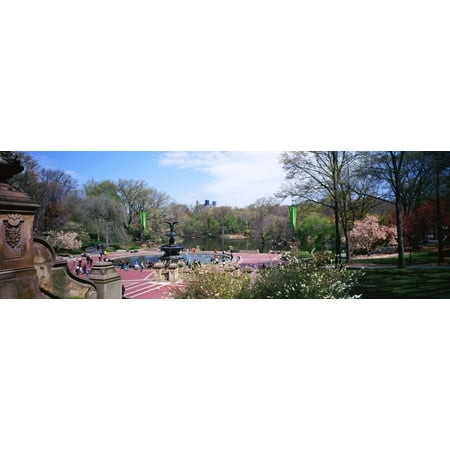 Manhattan Wall Fountain - Fountain in a park Bethesda Fountain Central Park Manhattan New York City New York State USA Canvas Art - Panoramic Images (36 x 12)