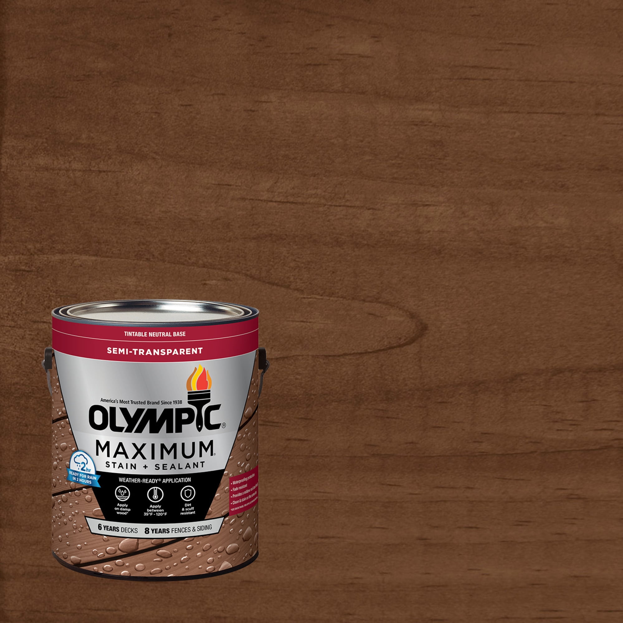 (2 pack) Olympic Maximum 1 Gallon ST-2029 Walnut Semi-Transparent Exterior Stain and Sealer in One Low VOC