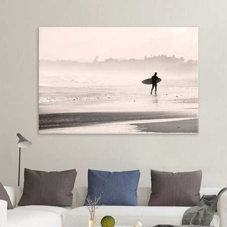 Down Home Canvas Print - wall26 - Canvas Wall Art Sports Theme - Man Walking Down The Beach a Surfing Board Under His Arms - Giclee Print Gallery Wrap Modern Home Decor Ready to Hang - 32x48 inches
