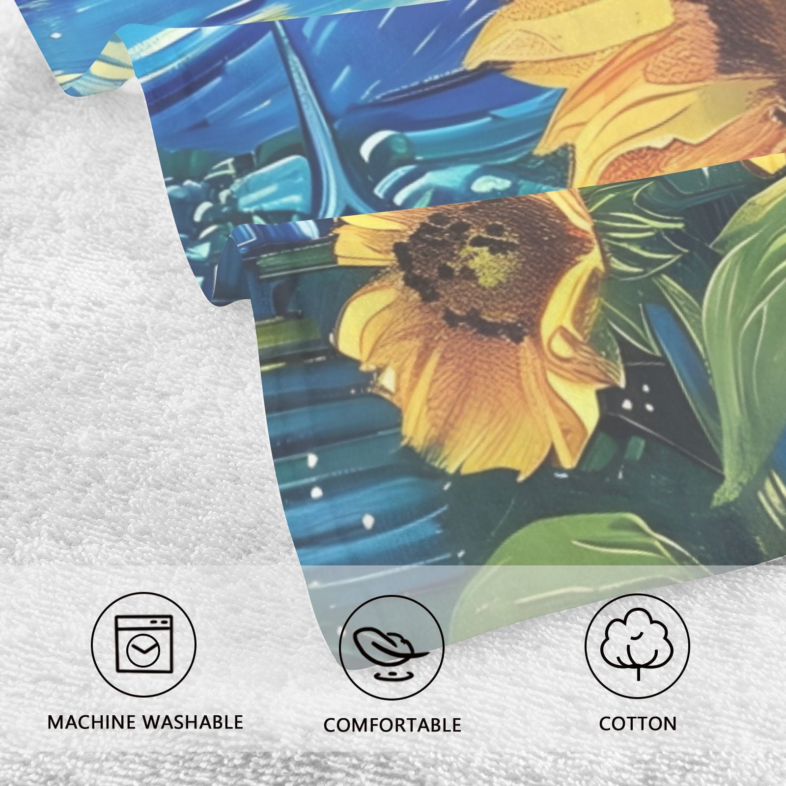 Sunflowers Starry Sky Hand Towels Cotton Bath Towels Large Face Towels Absorbent for Bathroom 2 Packs