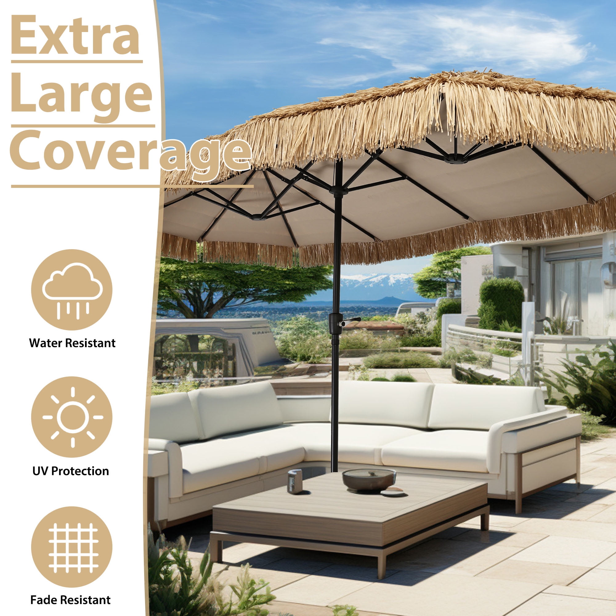Autlaycil 13 ft Hawaiian Thatched Tiki Umbrella for Outdoor, Pool, Patio, Beach