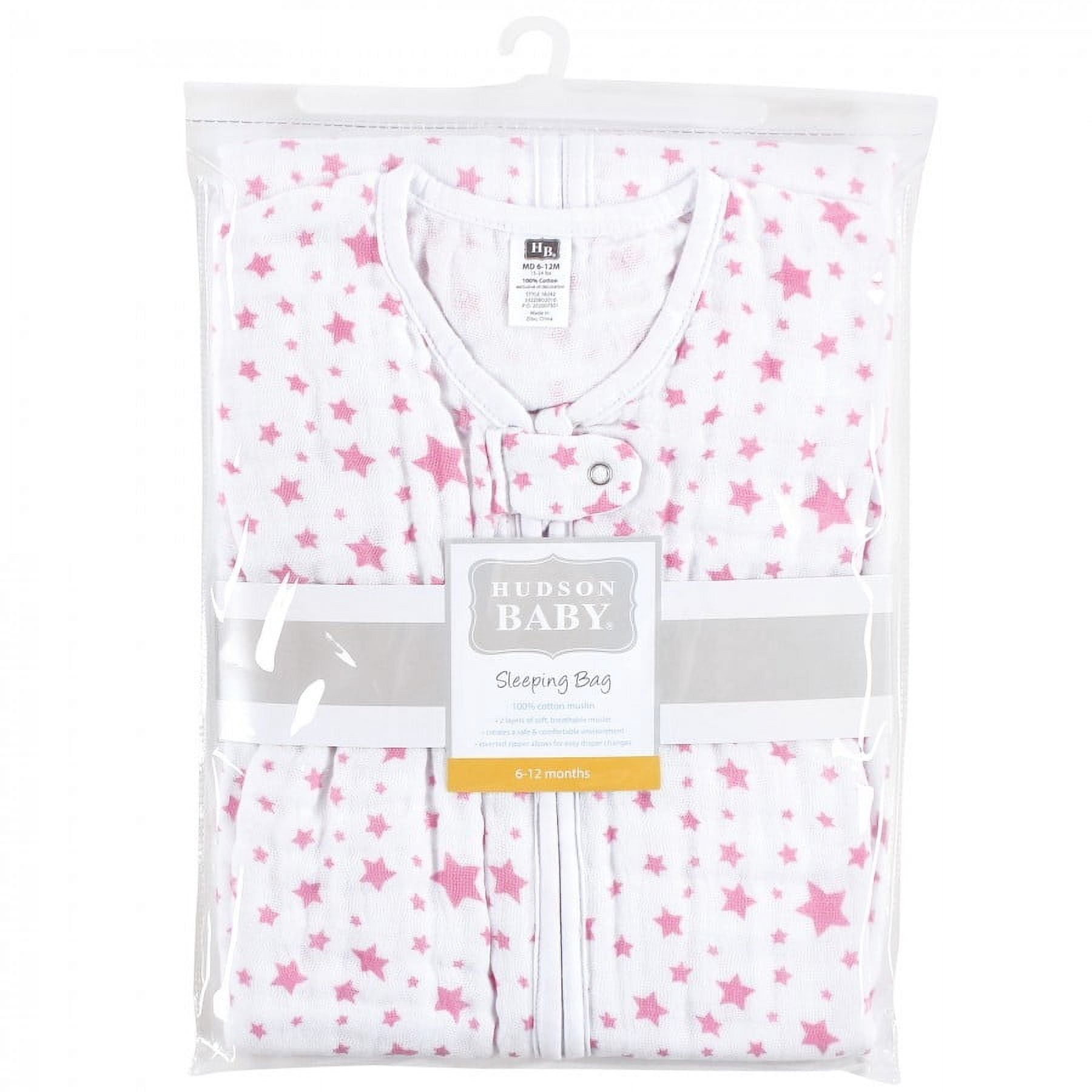 Hudson Baby Infant Girl Long Sleeve Muslin Sleeping Bag, Wearable Blanket, Sleep Sack, Pink Star, 18-24 Months