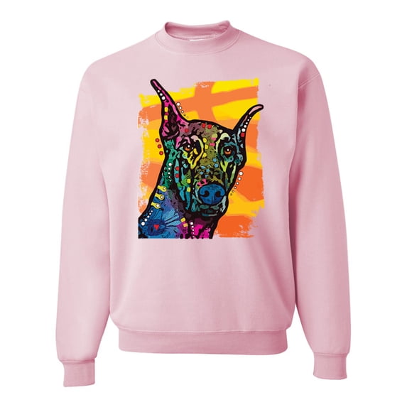 Wild Bobby, Cute Colorful Rainbow Doberman Dog Dog Lover Unisex Crewneck Graphic Sweatshirt, Light Pink, 2XL