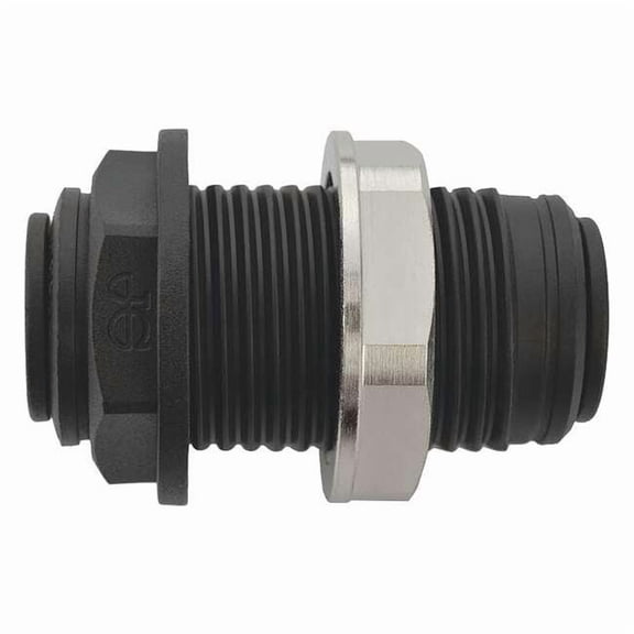 Push-Fit Union Fitting, 3/8 in Tube Size, Polypropylene, Black, 10 PK