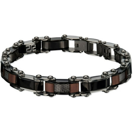 Steel Art Men's Double-Sided Ip Black And Ip Cappuccino Greek Keys Matte And Polish Finished Bracelet, 8