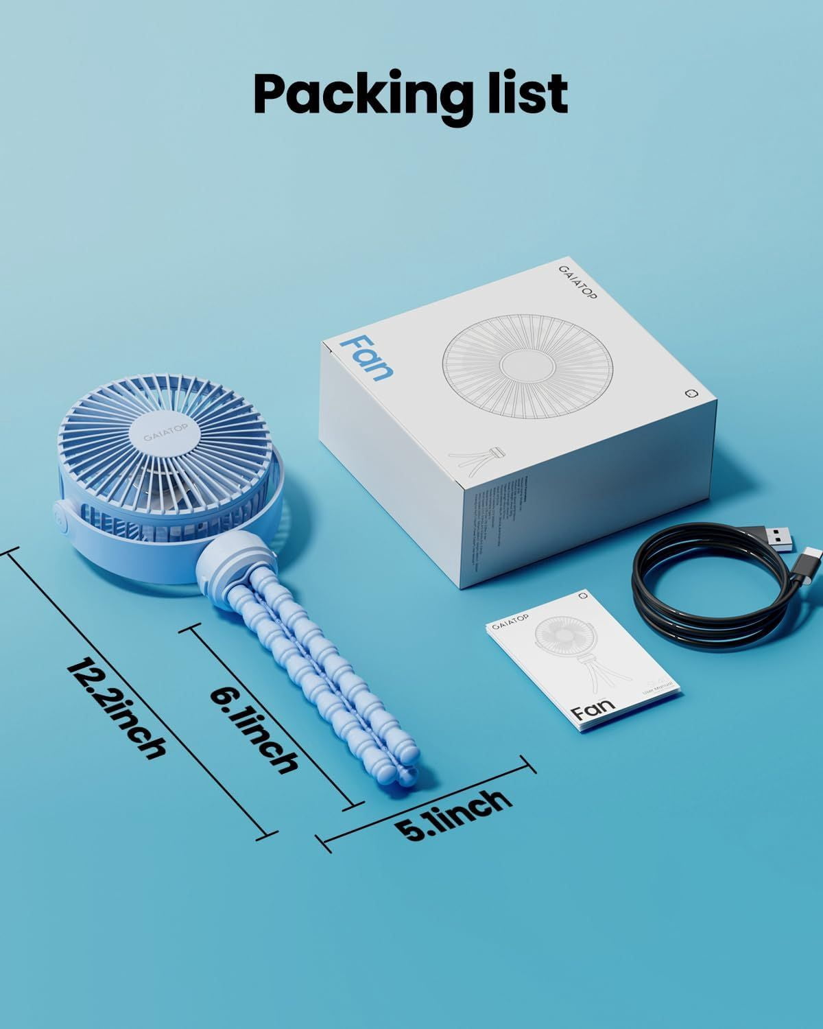 Mini Portable Stroller Fan, Battery Operated Small Clip on, Detachable 3 Speed Rechargeable, 360° Rotate Flexible Tripod Better Cooling for Car Seat Crib Treadmill