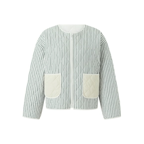 Gupgi Women Floral Quilted Jacket Vintage Zipper Coat Long Sleeve Fall Winter Cardigan Outwear