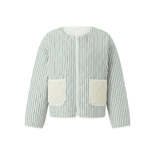 SUNSIOM Veste Zippée pour Femmes Florale/rayée Légère Matelassée Manches Longues Manteau d'Hiver