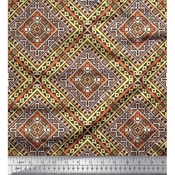 Soimoi Cotton Cambric Fabric Check Kilim Print Fabric by The Yard 56 Inch Wide