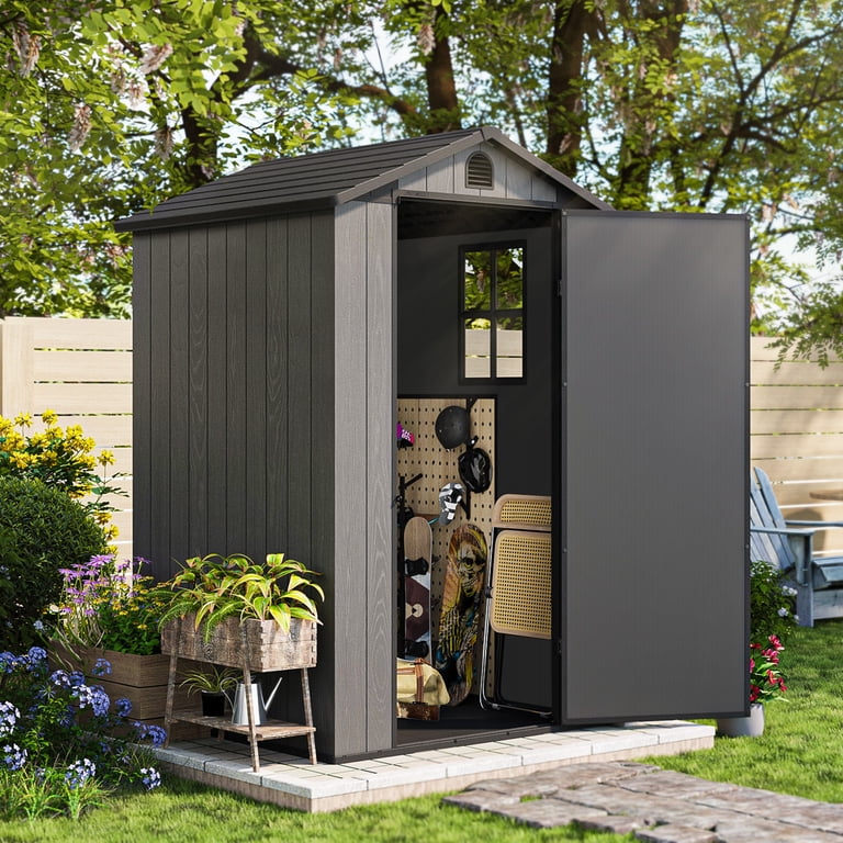 Patiowell, Resin Shed, 4'x4', Gray outdoor garden tool storage
