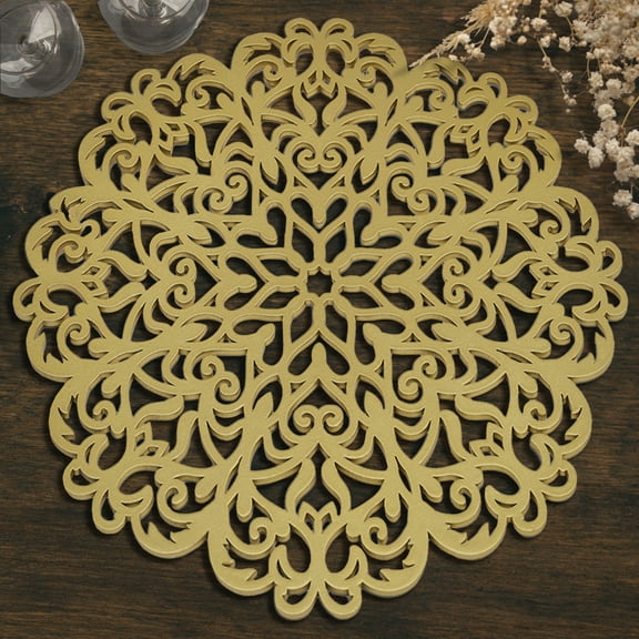 Wood Placemats Carved Trivet Set of 6 for Fall Autumn Thanksgiving Dining Coffee Table Scratch Heat Stain Resistant Kitchen Decor Indoor Outdoor Durable Tablemats - Gold
