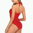 thumbnail image 5 of Hessimy Tummy Control Swimwear Halter One Piece Vintage Retro Swimsuit Womens Ruched Push Up Bathing Suit(Red,L), 5 of 6