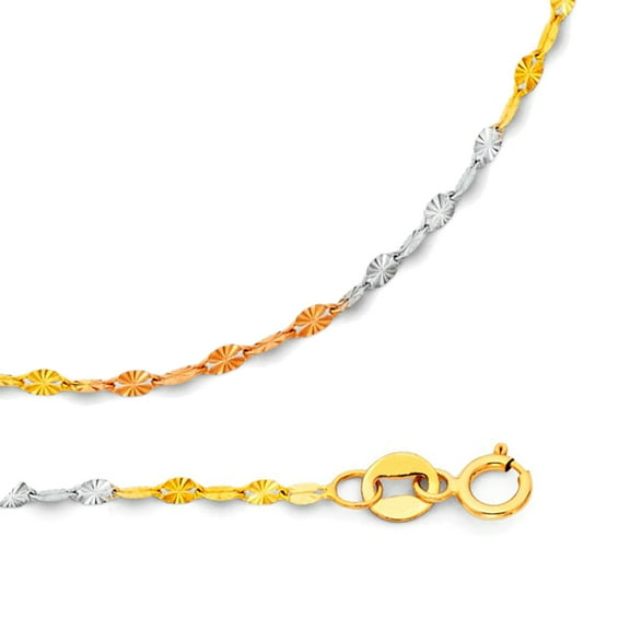 Solid 14k Yellow White Rose Gold Valentino Chain Necklace Cable Diamond Cut Stamped 1.4 mm 16 inch