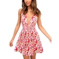 thumbnail image 1 of Coduop Women's Casual Sleeveless Mini Dress Floral Print Deep V-Neck Tie-Up Backless Short Dress, 1 of 7