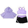 thumbnail image 3 of YONGHS Kids Girls 3 Pieces Sport Outfits Cross Back Vest Short Sleeve Hooded Crop Top and Shorts Set A Lavender 6, 3 of 5