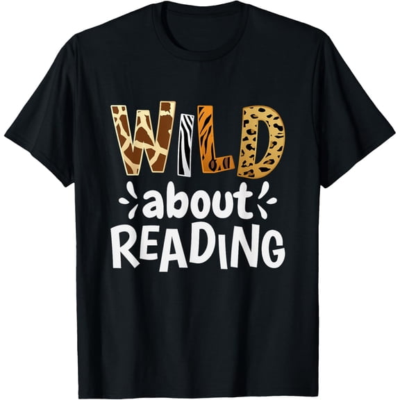 Wild About Reading, Reading Books And Bookworm Library Day T-ShirtMen's and women's gift, black and white T-shirt, size: Extra large S-4XL
