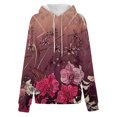 thumbnail image 6 of Women's Fall And Winter Printed Pullover Hooded Sweatshirt Long Sleeve Fashion Retro Floral Print Sweatshirt Drawstring Hoodie for Casual Outdoor Wear,Wine,2XL, 6 of 6