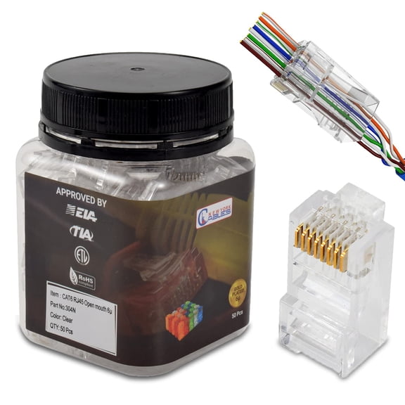 NewYork Cables Cat6 Pass Through EZ RJ45 Connector End Modular Plug UTP Solid Ethernet Cables 50-Pack