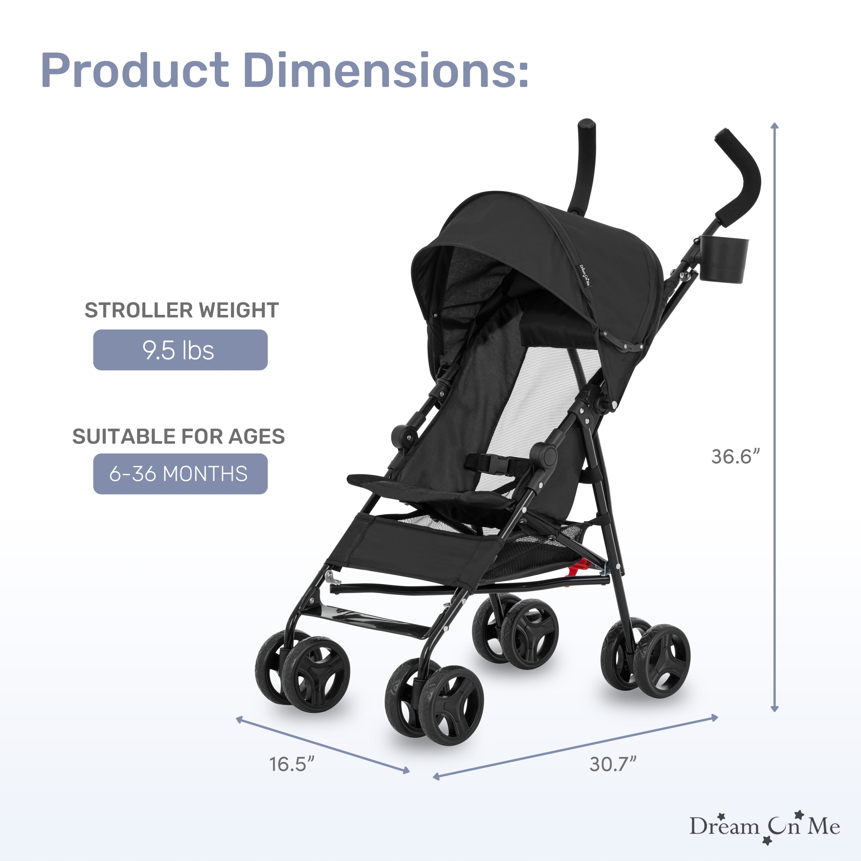 Dream On Me Rover Convenience Stroller, Black