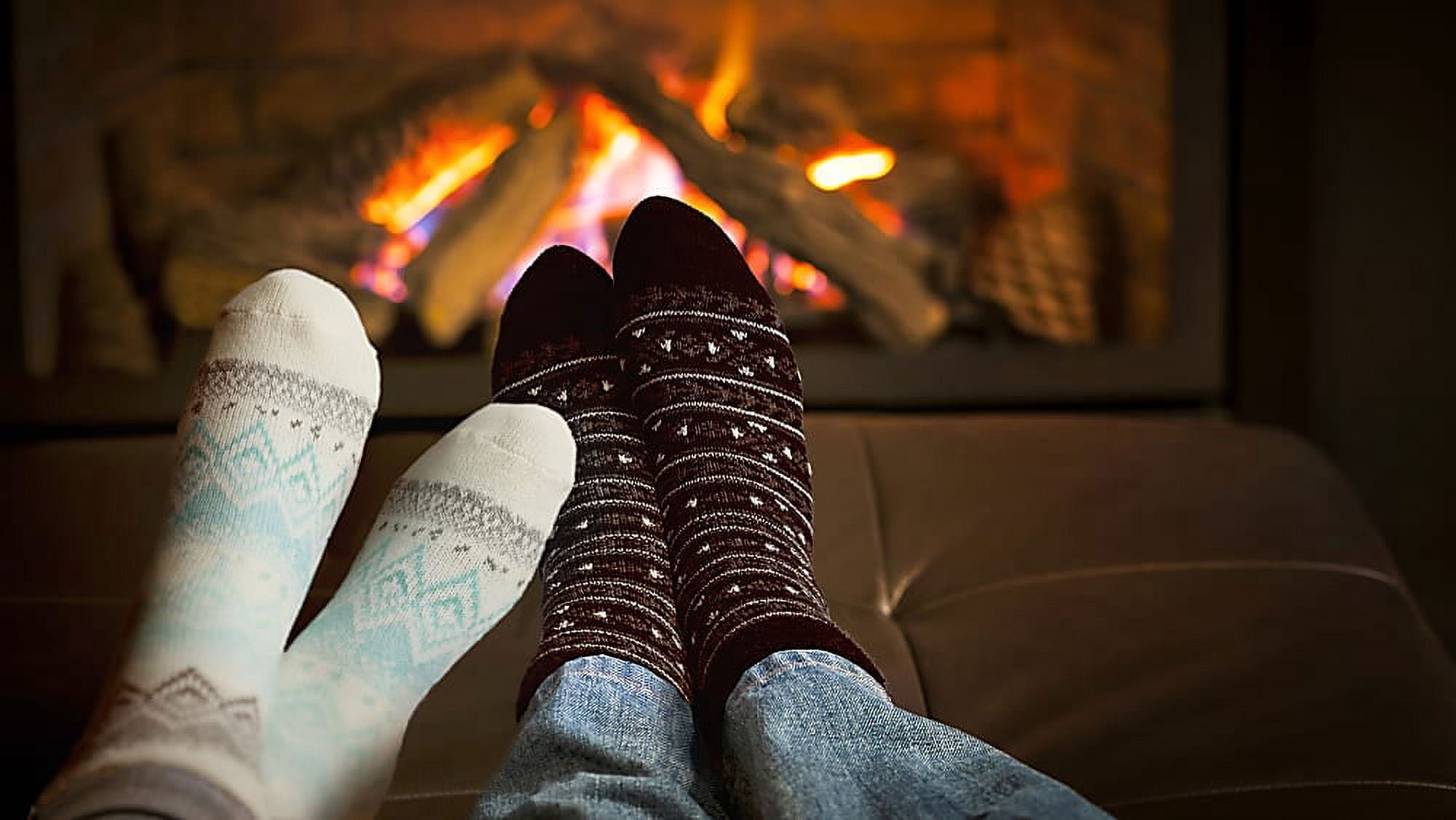 Airplus Holiday 3 Pack of Dual Layer Cozy Cabin Socks for Women Size 5-10,  Aloe Infused Fuzzy Fluffy Comfortable Socks in geometric patterns.