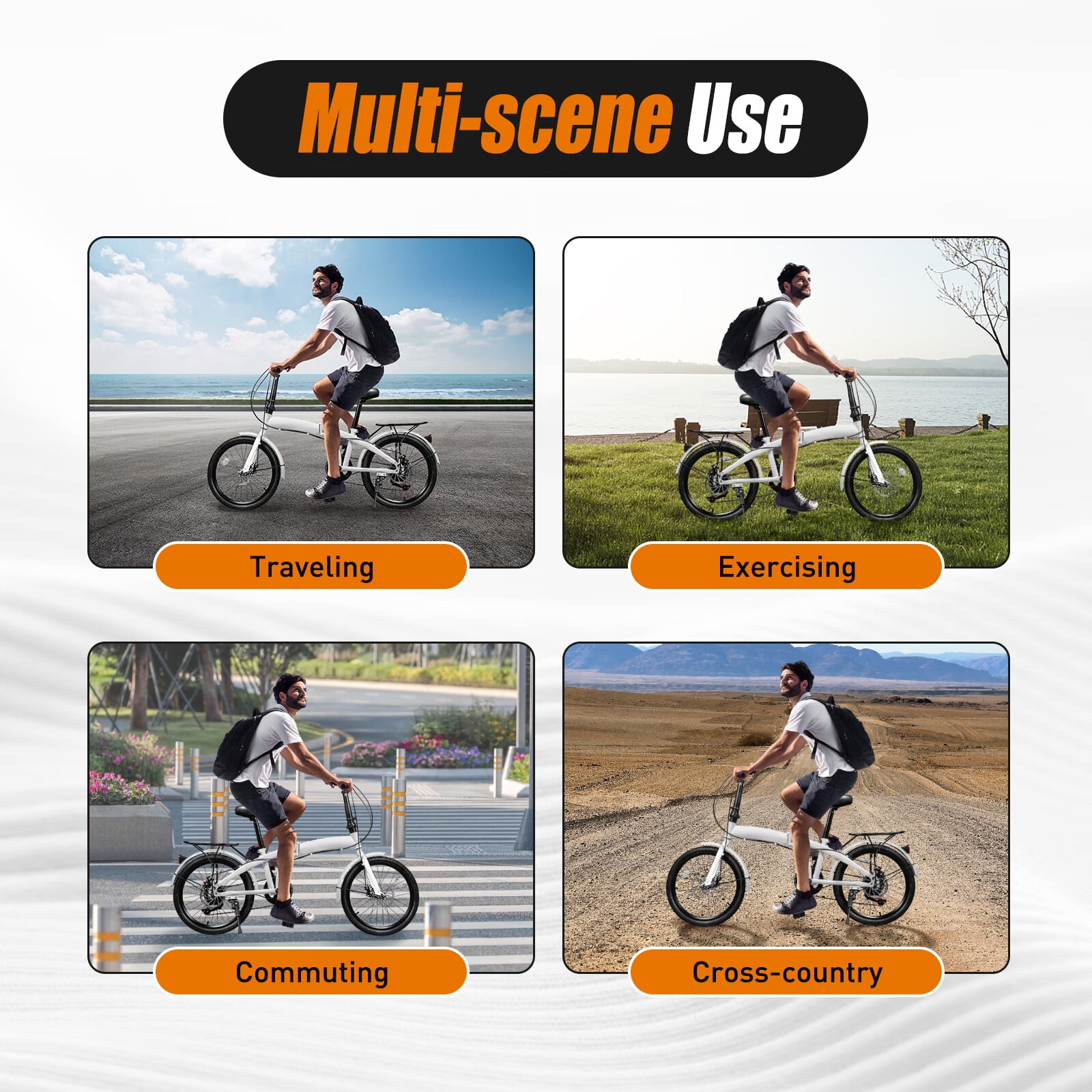 LOYALHEARTDY 20" Folding Bike 7-Speed Unisex Mountain Bicycle Adjustable Height MTB City Bike for Adult Teenager High Carbon Steel Foldable Bicycle for Riding Traveling w/Dual Disc Brakes & Fender